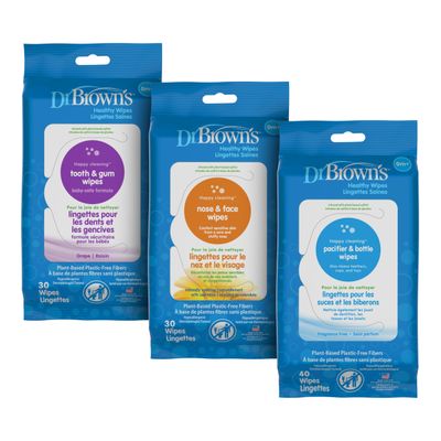 Dr. Brown's Healthy Wipes Variety Pack, Tooth and Gum, Nose and Face, Bottle and Pacifier, Cleaning Wipes, 100 count, 3-Pack Variety (Packaging May Vary)