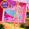 Barbie The Movie Ken Doll, Collectible Wearing Pastel Pink & Green Striped Beach Matching Set with Surfboard & White Sneakers view 2