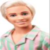 Barbie The Movie Ken Doll, Collectible Wearing Pastel Pink & Green Striped Beach Matching Set with Surfboard & White Sneakers view 3