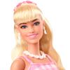 Barbie The Movie Doll, Margot Robbie as, Collectible Doll Wearing Pink and White Gingham Dress with Daisy Chain Necklace view 3