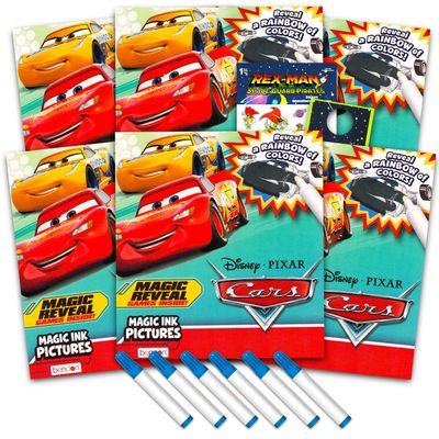 Disney Cars Imagine Ink Coloring Book Set for Kids - 6 Pack No-Mess Magic Ink Coloring Books featuring Lightning McQueen with Rex-Man Stickers and Door Hanger (Disney Cars Party Favors Bundle)