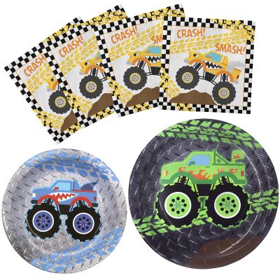 SamPartyShop Monster Truck Party Plates and Napkins, Monster Truck Party Decorations, Serves 20 Guests