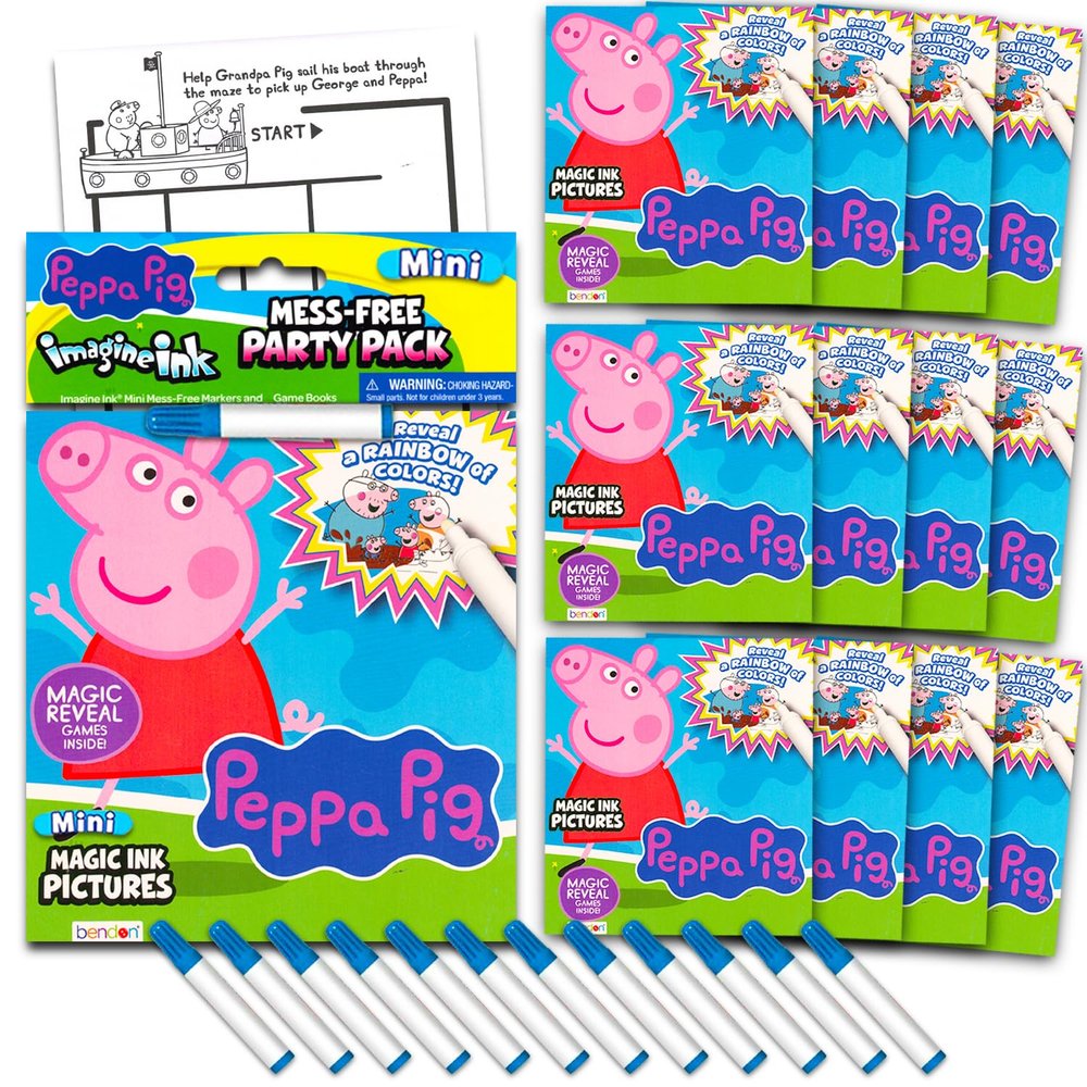 Bendon Peppa Pig Imagine Ink Coloring Book Set for Girls Boys - 12 Pack No Mess Coloring Books, More (Peppa Pig Party Supplies)