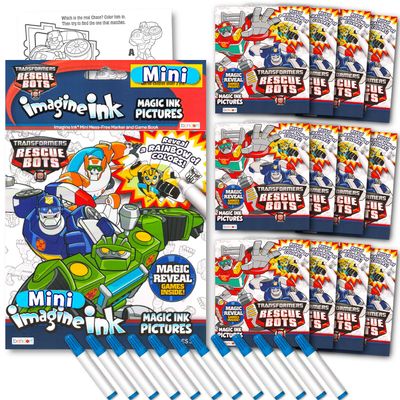 Bendon Transformers Rescue Bots Imagine Ink Coloring Book Set - 12 Pack No-Mess Magic Ink Coloring Books featuring Rescue Bots and More (Transformers Favors)