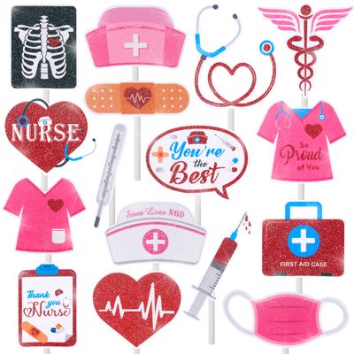 36pcs Nurse Cupcake Toppers Nurse Graduation Party Cake Decoration Medical Rn Party Supplies Favors for Nursing Theme Baby Shower Supplies