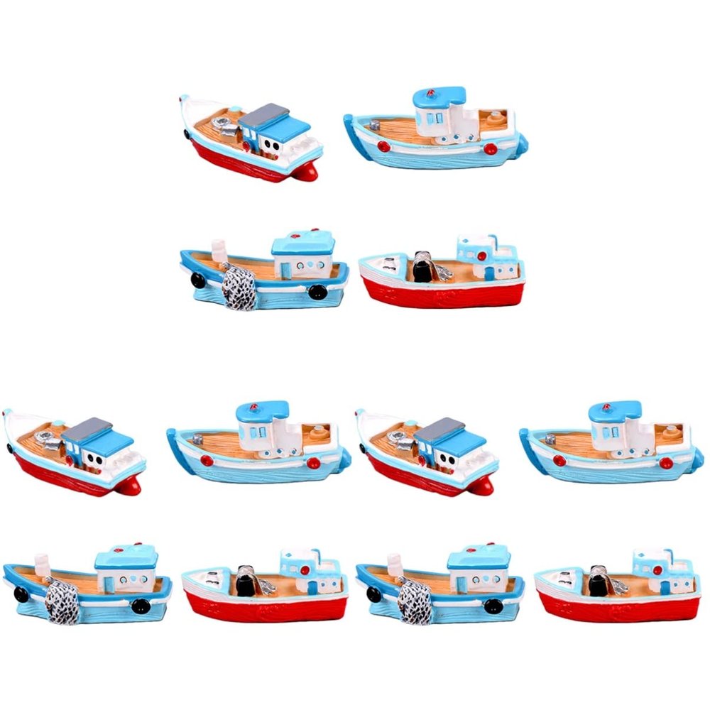 Tofficu 12pcs Miniature Fishing Boat Model Resin Nautical Decor for Home Desktop Ornament Unique Present for Boys and Girls Friends Creative Coastal Style for Parties Everyday Decoration