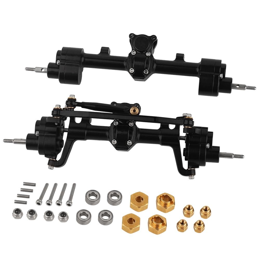 RZXYLRC Aluminum Front & Rear Portal Axle Complete for SCX24 1/24 RC Crawler Car Upgrades (Black)