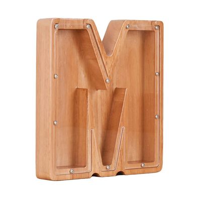JENPECH Wooden Letter Piggy Bank for Kids Boys Girls, 26 Alphabet Large Piggy Bank Money Saving Box Birthday Gift for Kids Adults M
