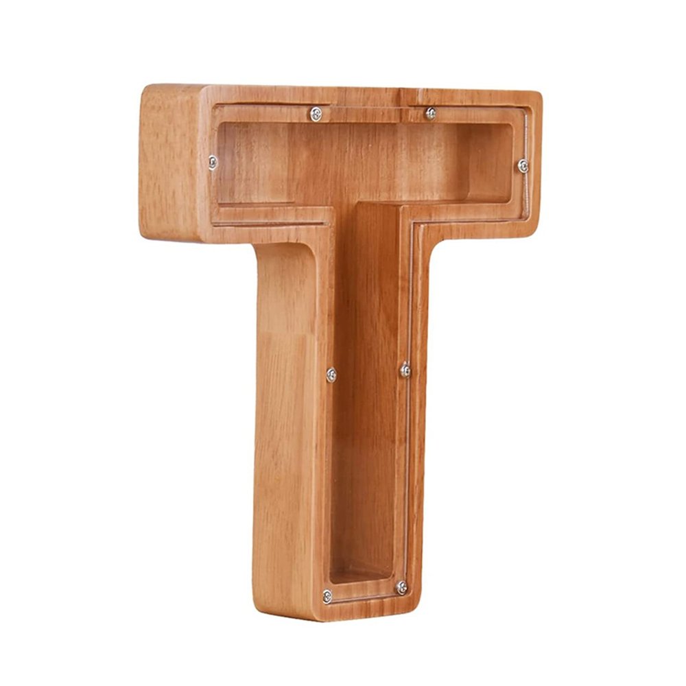 JENPECH Wooden Letter Piggy Bank for Kids Boys Girls, 26 Alphabet Large Piggy Bank Money Saving Box Birthday Gift for Kids Adults T