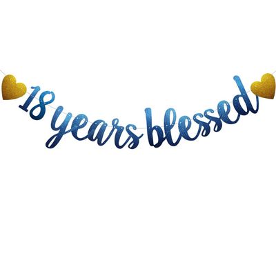18 Years Blessed Banner,Pre-Strung,Blue Glitter Paper Garlands for 18th Birthday / Wedding Anniversary Party Decorations Supplies,No Amssembly Required,Blue,SUNbetterland