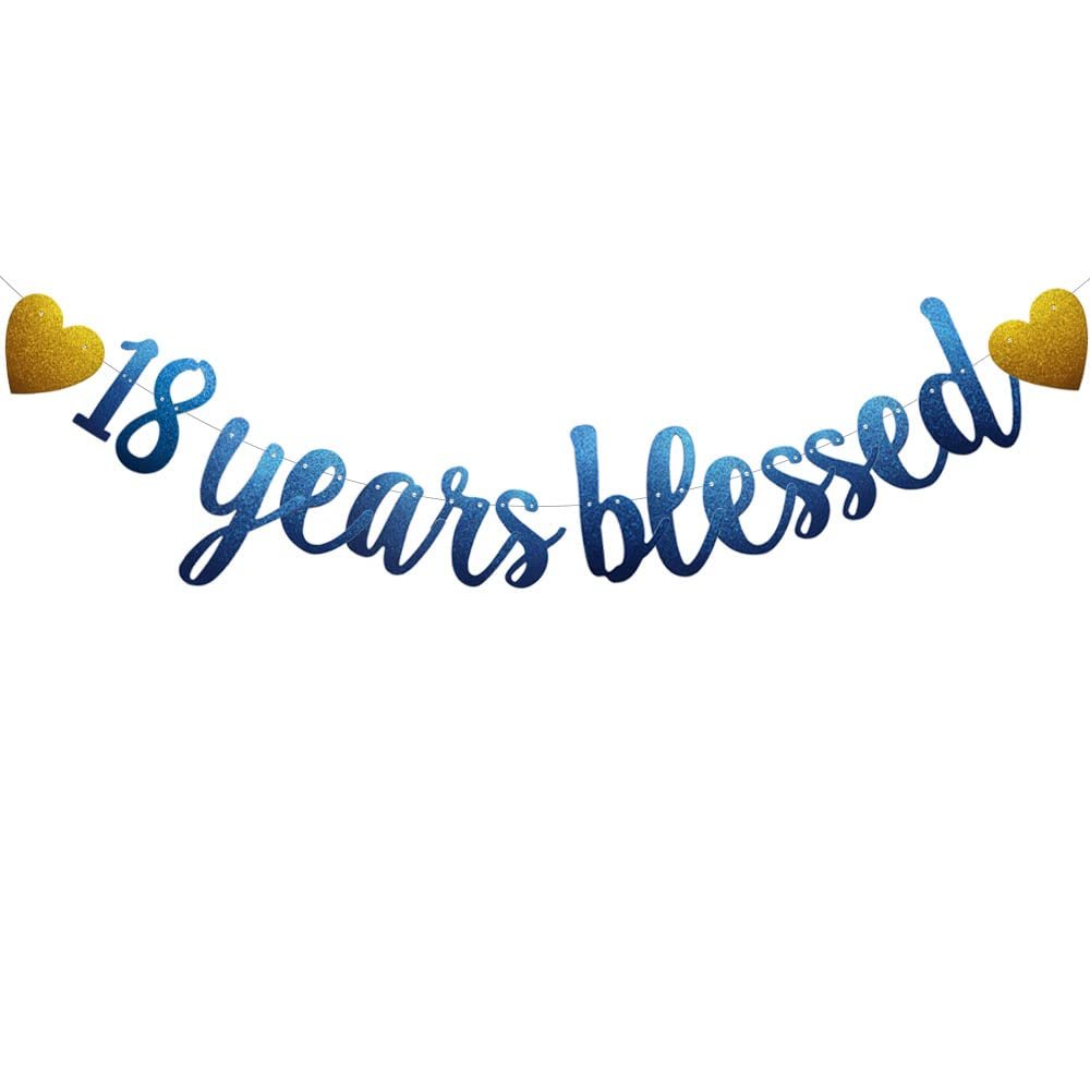 18 Years Blessed Banner,Pre-Strung,Blue Glitter Paper Garlands for 18th Birthday / Wedding Anniversary Party Decorations Supplies,No Amssembly Required,Blue,SUNbetterland