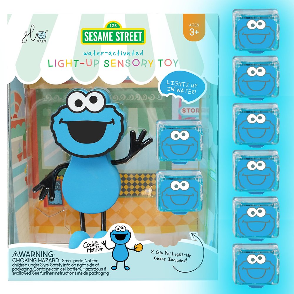 Glo Pals x Sesame Street Water-Activated Light-Up Cubes for Sensory Play (Cookie Monster - Cubes with Character)