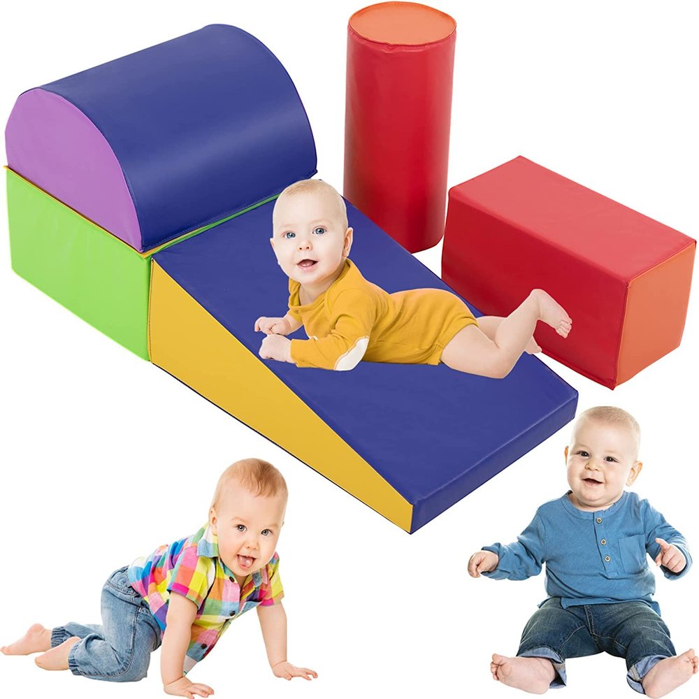 BLKMTY 5-Pieces Climbing Toys for Toddlers, PU Leather Foam Blocks for Kids - Soft Play Climbing for Toddlers - Baby Foam Climbing Blocks for Crawling and Sliding Indoor Playground for Kids