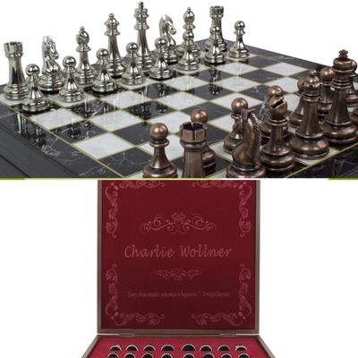 Antochia Crafts 8 Inches Personalized Chess Set - Boxed Custom Chess Board and Metal Chess Figures Set - Gift Idea for Son, Husband, Father and Anyone for Birthday, Anniversary and Any Occasion