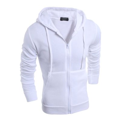 Maiyifu-GJ Men's Long Sleeve Full Zip Hoodie Casual Lightweight Cotton Hooded Sweatshirt Loose Fit Hoodies with Kanga Pocket (White,Large)