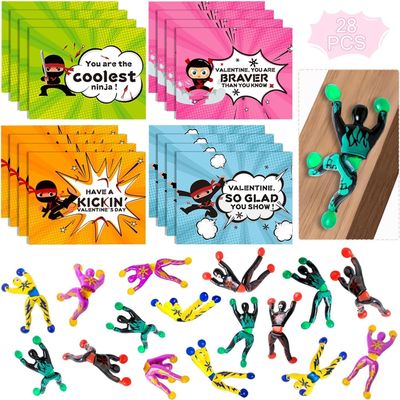 ShyLizard 28Pack Kids Valentines Day Cards for Classroom School, Valentines Cards with Wall Climbing Men, Valentine Cards Gifts for Kids Classroom School Exchange, Valentines Day Gifts Sets for Kids