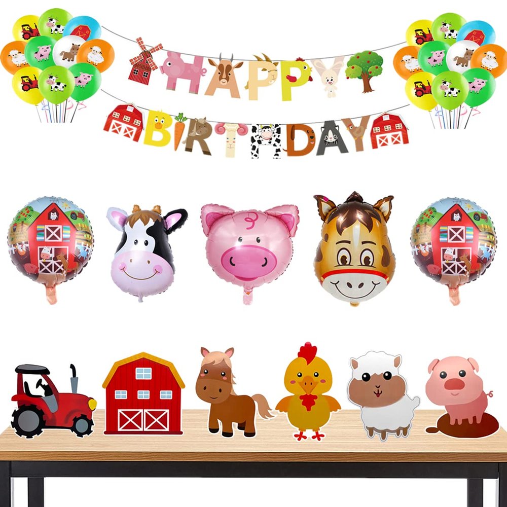 36 Pcs Farm Themed Party Supplies,Include Farm Animals Centerpieces Farm Banner and Foil Latex Balloons, Indoor and Outdoor Table Decorations for Farm Animals 3D Table Decoration
