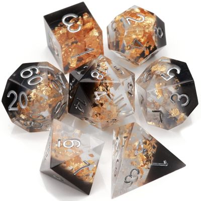 Haxtec DND Dice Set Black Sharp Edge Resin Dice Gold Flakes with Dice Case Black White Gold D&D Dice for RPG Role Playing Games Compatible with Dungeons and Dragons Gift War Series