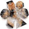 Haxtec DND Dice Set Black Sharp Edge Resin Dice Gold Flakes with Dice Case Black White Gold D&D Dice for RPG Role Playing Games Compatible with Dungeons and Dragons Gift War Series view 1