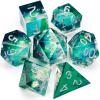Haxtec DND Dice Set Sharp Edge Resin Dice Iridecent Inclusion with Dice Case Green D&D Dice for RPG Role Playing Games Compatible with Dungeons and Dragons Gift Galaxy Series view 1