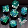 Haxtec DND Dice Set Sharp Edge Resin Dice Iridecent Inclusion with Dice Case Green D&D Dice for RPG Role Playing Games Compatible with Dungeons and Dragons Gift Galaxy Series view 3