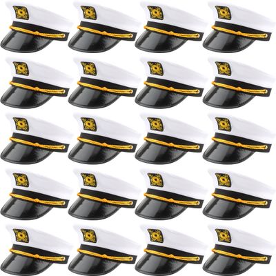 SGBETTER 20 Pack Captain Hats Adjustable White Sailors Navy Yacht Hats for Halloween Cruise Line Captain Theme Party Cosplay Costume Accessory