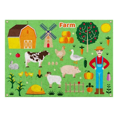 PLIGREAT Farm Animals Felt Board, 43Pcs Preschool Farm Themed Storytelling Board Animals Farmers Early Teaching Wall for Early Learning Tell A Story 105x75 cm