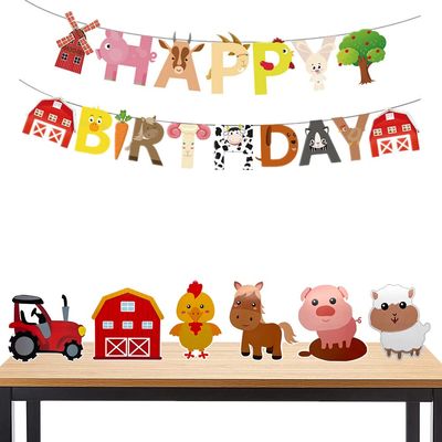 7 Pcs Farm Themed Party Supplies,Include Farm Animals Centerpieces and Farm Happy Birthday Banner, Indoor and Outdoor Table Decorations for Farm Animals 3D Table Decoration