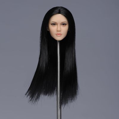 1/6 Scale Female Head Sculpt,European Girl Suntan Skin Planted Hair Head Carved for 12inch PH TBL JO Action Figure Body Collection (Black Eyes and Black Hair)