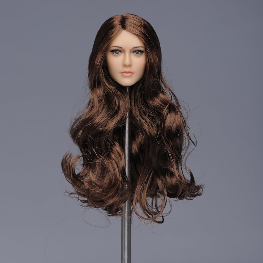 1/6 Scale Female Head Sculpt,European Girl Suntan Skin Planted Hair Head Carved for 12inch PH TBL JO Action Figure Body Collection (Blue Eyes and Brown Hair)