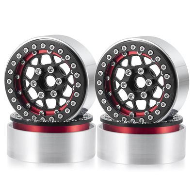 4Pcs Aluminum 1.9" Beadlock Wheels Rims for 1/10 TRX-4 SCX10 CC01 F350 D90 90034 RC Crawler Car (Black + Red)