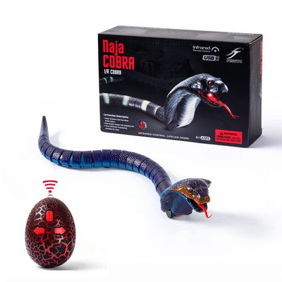 AMCHSURI Realistic RC Snakes - Rechargeable Blue Cobra Snake Toy with Infrared Controller for Kids/Cat