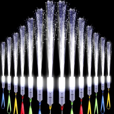 Jecery 48 Pieces White Fiber Optic Wands Bulk LED Wedding Sparklers Send of Light up Glow Sticks with 3 Modes Flashing for Valentines Day Birthday Carnival Glow in the Dark Party Favors Supplies