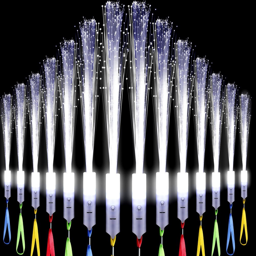 Jecery 48 Pieces White Fiber Optic Wands Bulk LED Wedding Sparklers Send of Light up Glow Sticks with 3 Modes Flashing for Valentines Day Birthday Carnival Glow in the Dark Party Favors Supplies