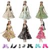 6pcs Fashion Countryside Floral Dress for 11.5" Doll Clothes Party Gown Outfits + 6 Pairs High Heel Shoes 1/6 view 1