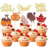 24 PCS Thanksgiving Cupcake Toppers Glitter Turkey Maple Leaves Pumpkin Hazelnut Fall Theme Cupcake Picks Blessed Gobble Givethanks Cake Decorations for Thanksgiving Theme Birthday Party Supplies view 1