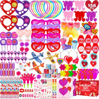 Thuodo 156 Pcs Valentines Day Party Favor Toys Assortment Classroom Exchange Gifts Mini Toys Stickers Stampers School Party Prizes for Boys Girls