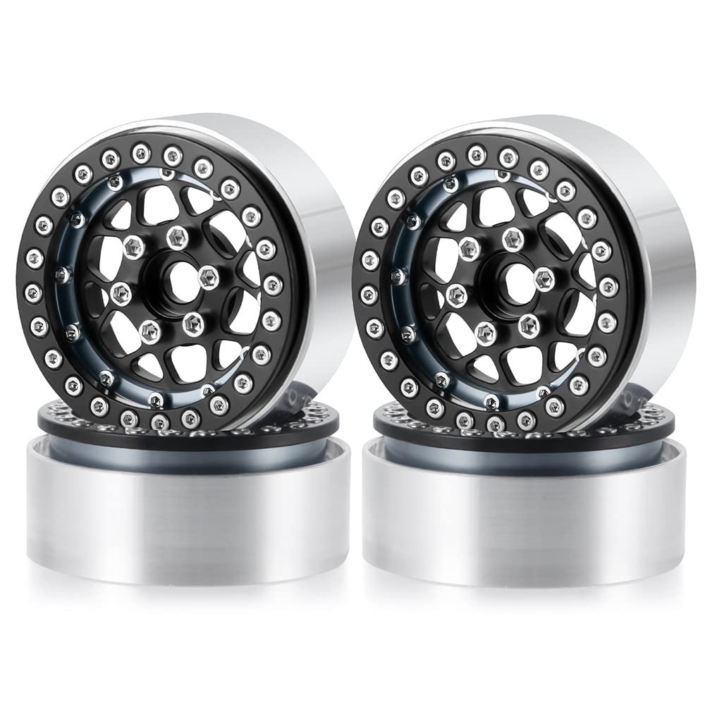 4Pcs Aluminum 1.9" Beadlock Wheels Rims for 1/10 TRX-4 SCX10 CC01 F350 D90 90034 RC Crawler Car (Black + Titanium)