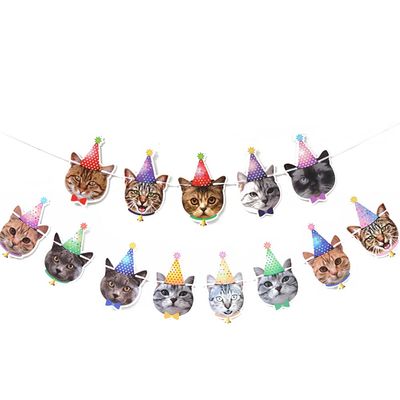 AIXITONG Cat Face Hanging Bunting Birthday Sign for Birthday Party Princess Decorations