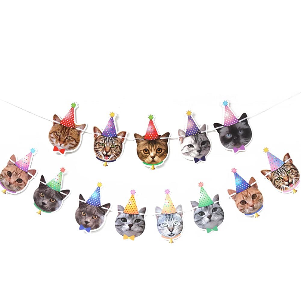 AIXITONG Cat Face Hanging Bunting Birthday Sign for Birthday Party Princess Decorations