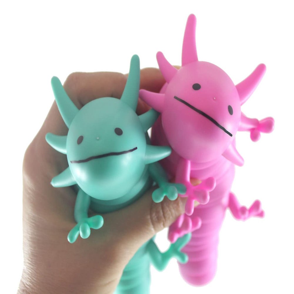 2 Random Axolotl Fidget - Large Wiggle Articulated Jointed Moving Axolotyl Toy - Unique Gift, Lover, Decoration (Set of 2 Random Colors)