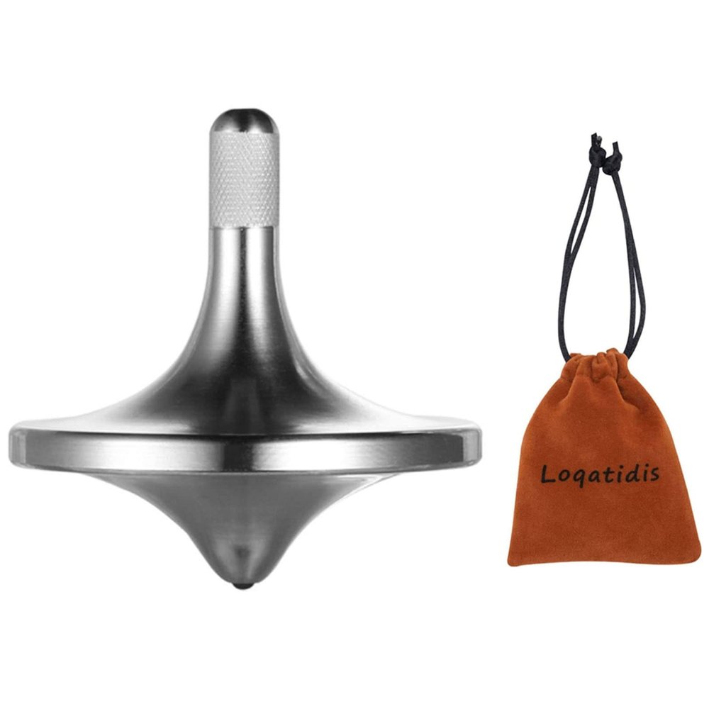 LOQATIDIS Stainless Steel Spinning Top, Premium Exquisite Well Made Metal Desk EDC Toys, Spin Long Time Perfect Balance, Help Relieve Stress, Anxiety (Large/Silver)