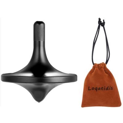 LOQATIDIS Stainless Steel Spinning Top, Premium Exquisite Well Made Metal Desk EDC Toys, Spin Long Time Perfect Balance, Help Relieve Stress, Anxiety (Medium/Black)