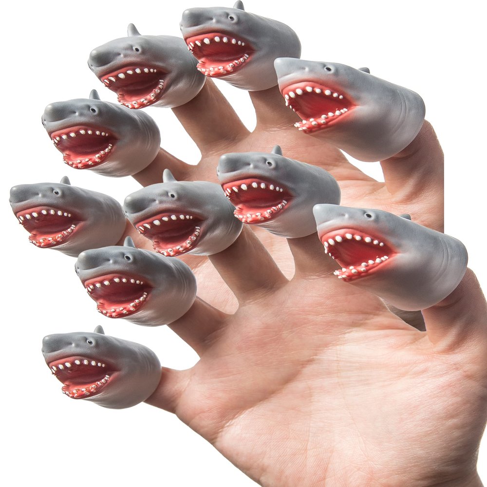 AQKILO Shark Finger Puppet Set, Ocean Animal Puppet Show Theater Props, Novelty Toys Weird Stuff Gifts,10 PCS