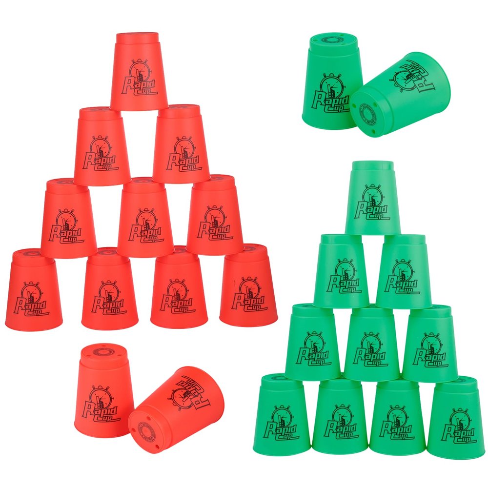 yeesport Sport Stacking Cups, 24pcs Sports Stacking Cups Sport Training Game for Challenge Competition Travel Party Gift for Kids and Adults (Red+Green)