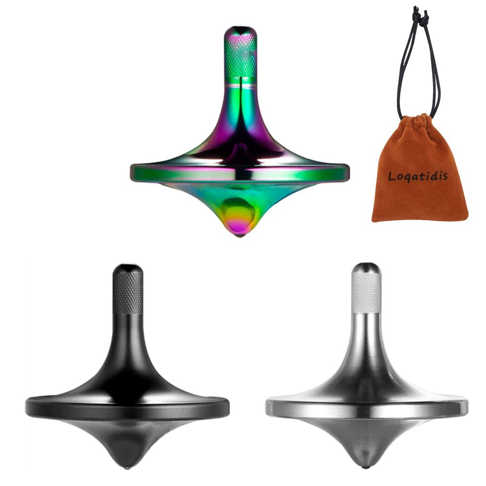 LOQATIDIS Stainless Steel Spinning Top, Premium Exquisite Well Made Metal Desk EDC Toys, Spin Long Time Perfect Balance, Help Relieve Stress, Anxiety (Large 3PCS / Silver + Black + Colorful)