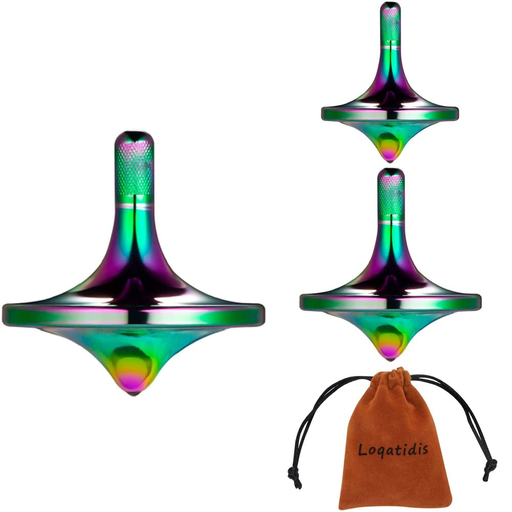 LOQATIDIS Stainless Steel Spinning Top, Premium Exquisite Well Made Metal Desk EDC Toys, Spin Long Time Perfect Balance, Help Relieve Stress, Anxiety (Colorful 3PCS / Small + Medium + Large)
