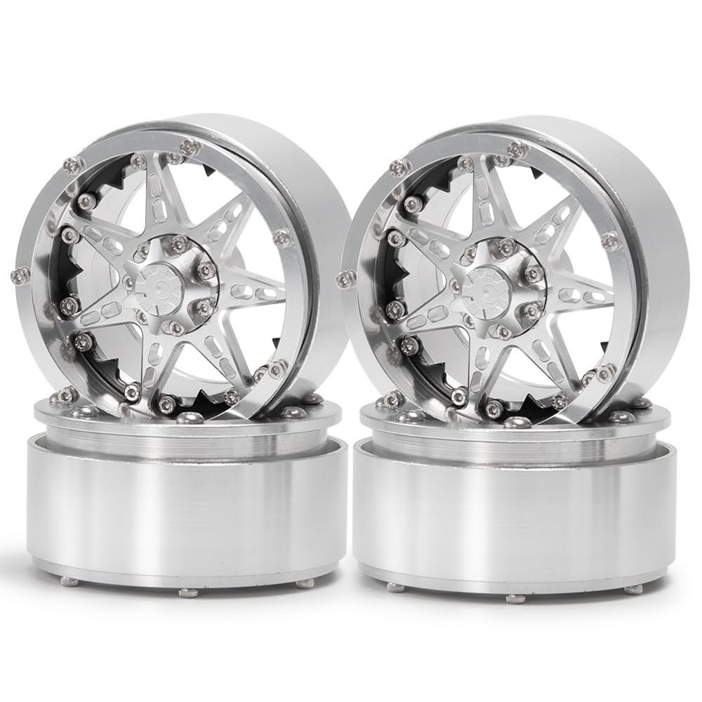 1/2/4pcs Metal Wheel 2.2 Beadlock Wheels Rims for 1/10 RC Crawler Axial SCX10 TRX4 (Color : Sliver 4pcs)