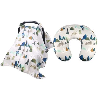 Baby Car Seat Cover and Nursing Pillow Cover, Peekaboo Opening Minky Carseat Canopy, Neutral Breastfeeding Pillow Slipcover for Baby Boys & Girls