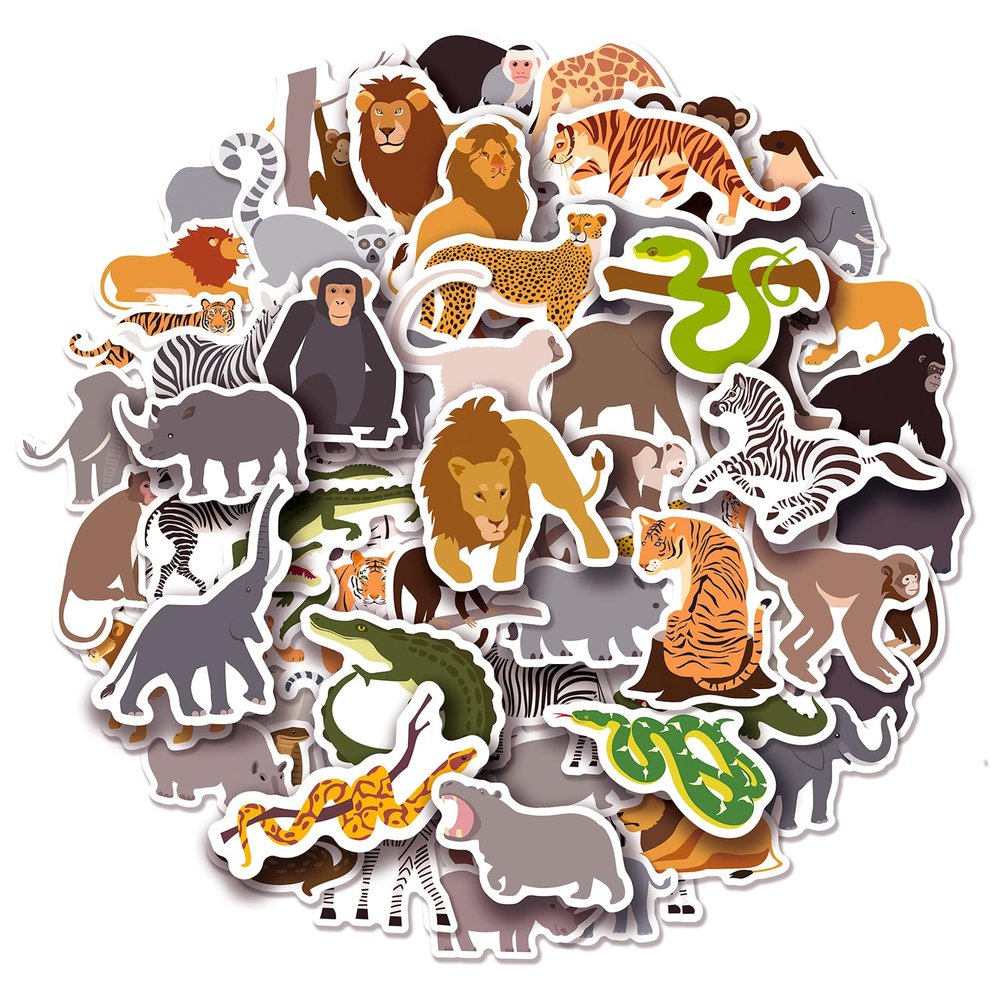 100 Pack Jungle Safari Zoo Animal Stickers, Jungle Party Favors, Party Decorations